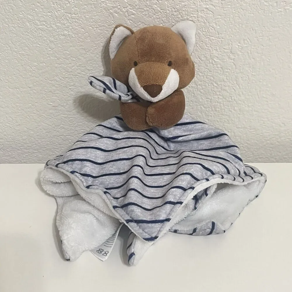 Carter's Just One You Gray Striped Fox Security Blanket Lovey Lovie Blankie